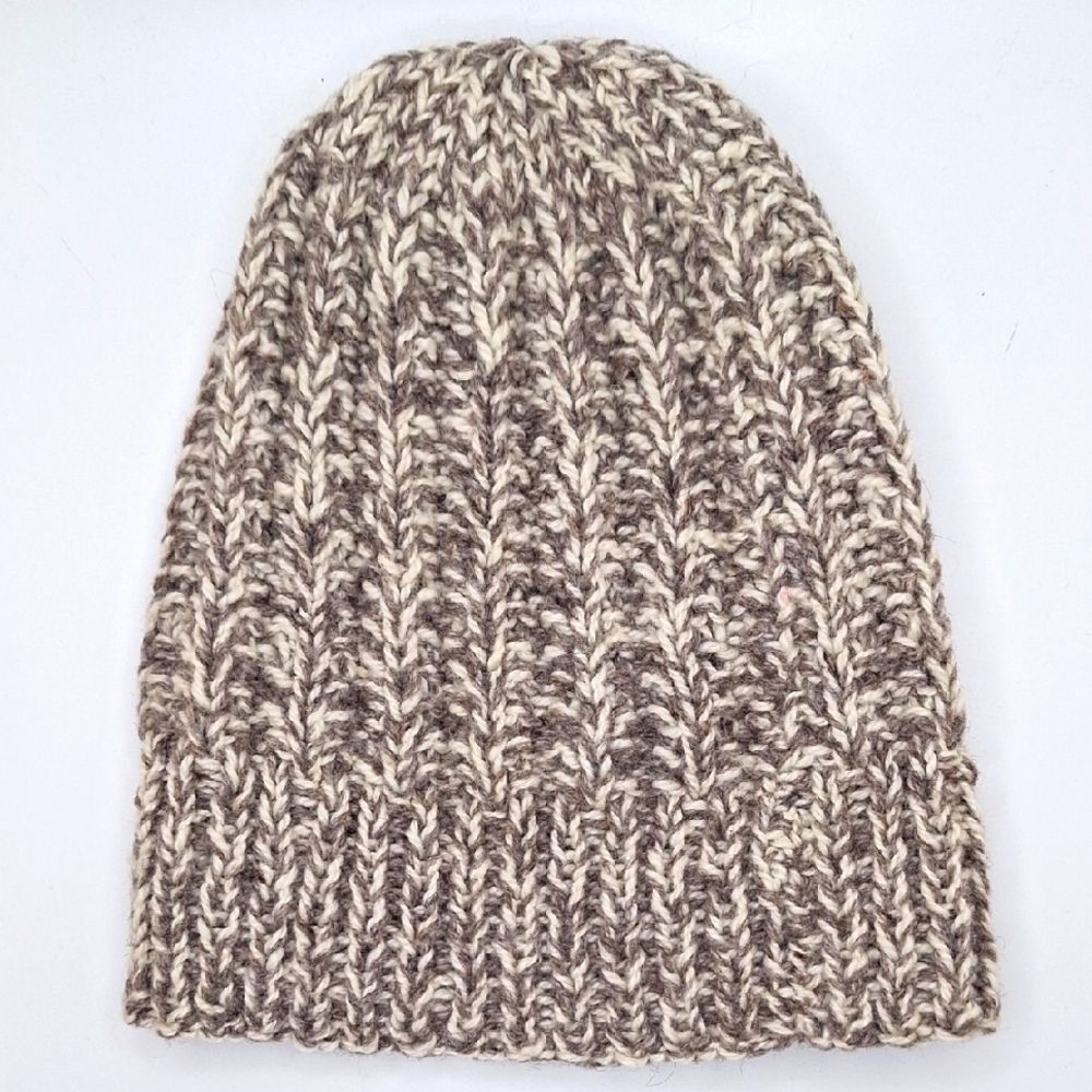 Cozy Wool Knit Beanie Taupe Cream Hat